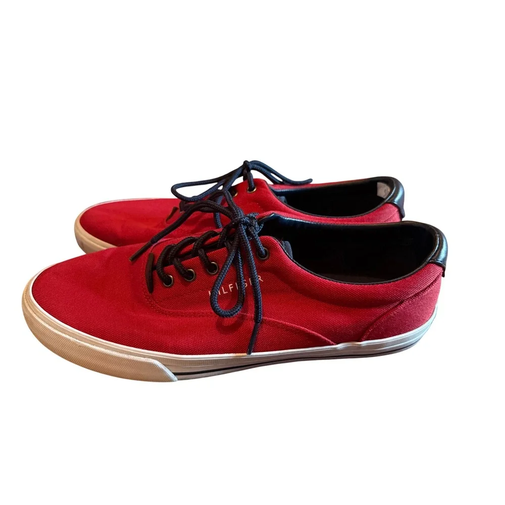 Tommy Hilfiger Men's Red Canvas Lace Up Casual Sneakers Shoes‎ Size